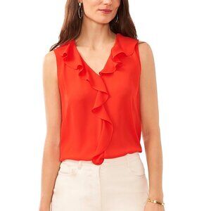 69$ Vince Camuto Ruffled V-Neck Blouse Top Sleeveless Size M Fiery Red